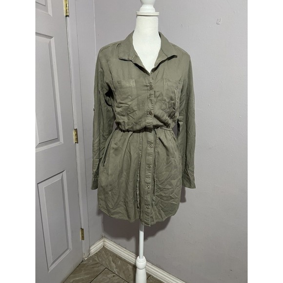 Japna Green Elastic Waist Mini Dress Long Sleeve - Picture 1 of 7